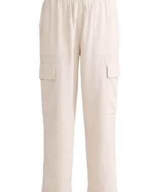 Linen Blend Drawstring Cargo Pants in Light Beige Women’s Plus Size